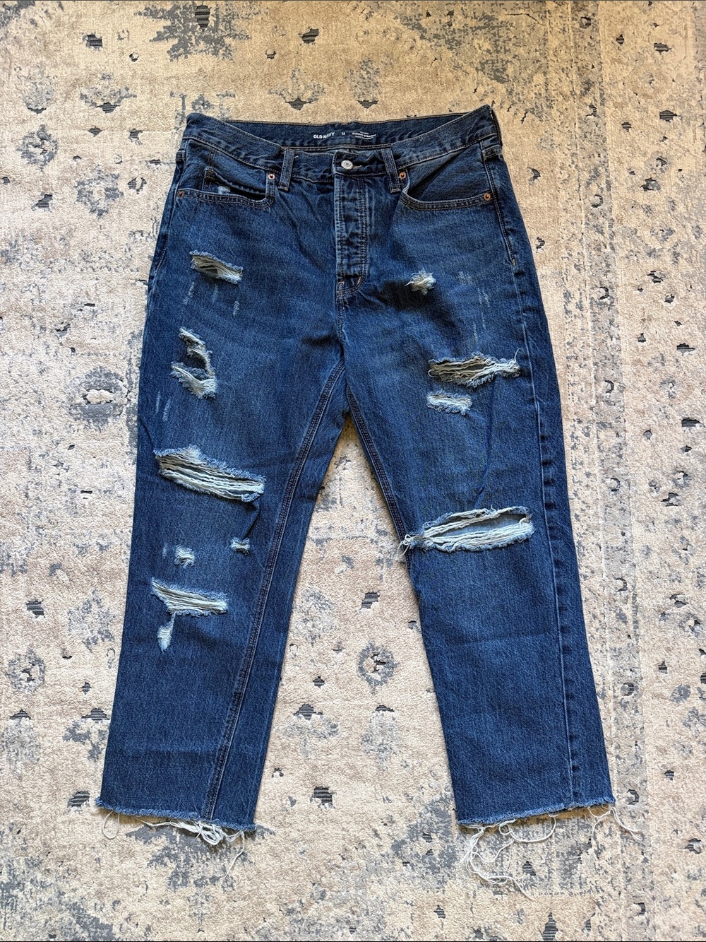 Old Navy High-Rise Slouchy Straight Dark Blue Jeans with Button-Fly